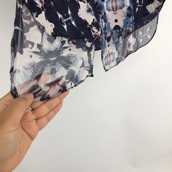 Rebecca Taylor  Blue black Abstract Printed Short Sleeve Silk Blouse Size 8 - Picture 11 of 16